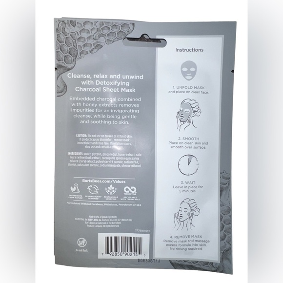 3 Set Of BURT'S BEES detoxifying charcoal sheet mask with Honey - Picture 3 of 4